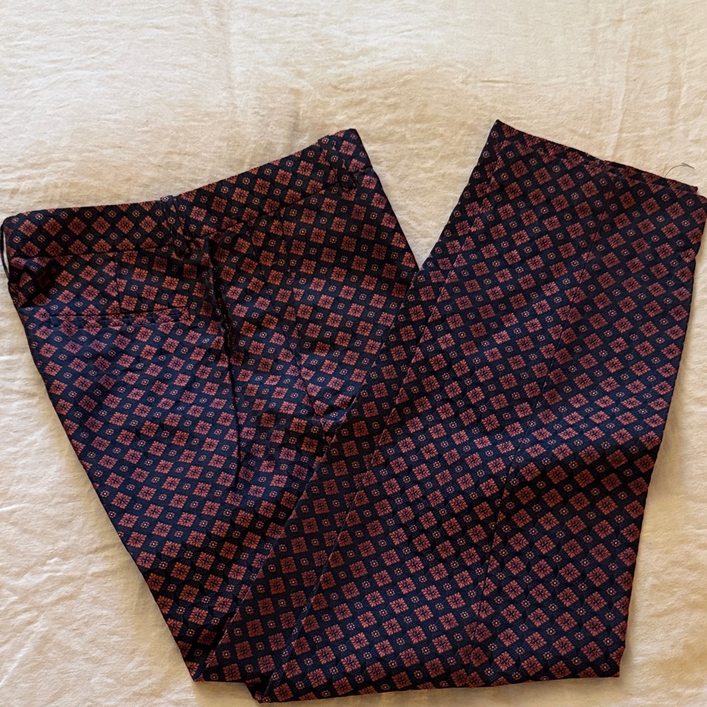 J.Crew Collection women’s Silk Navy Rust Patterned Pants size 2